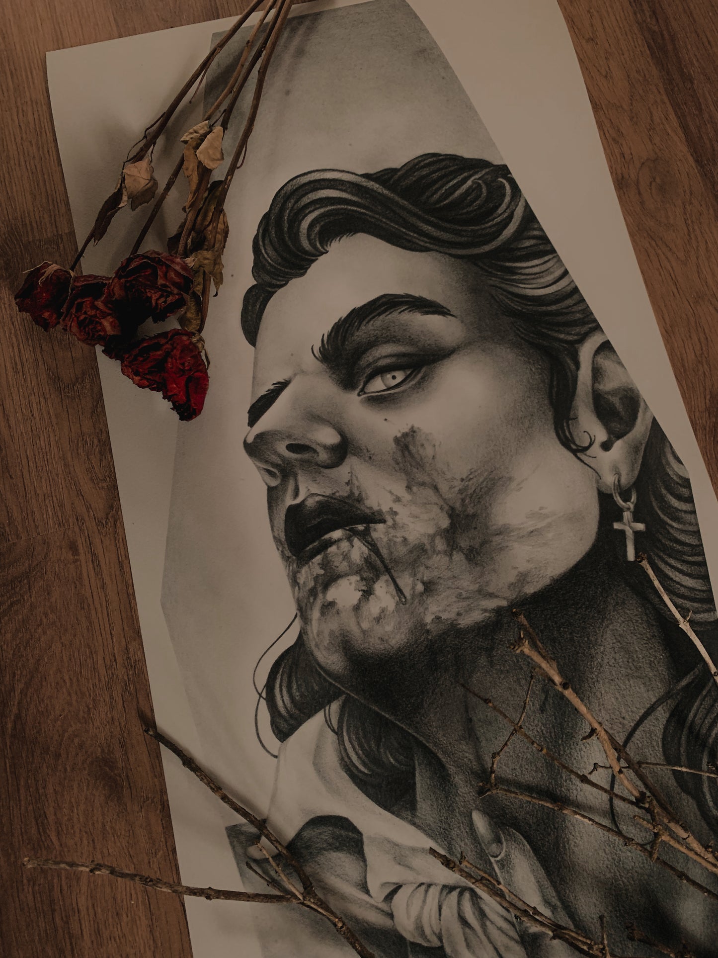 Pencil drawing of a hot vampire