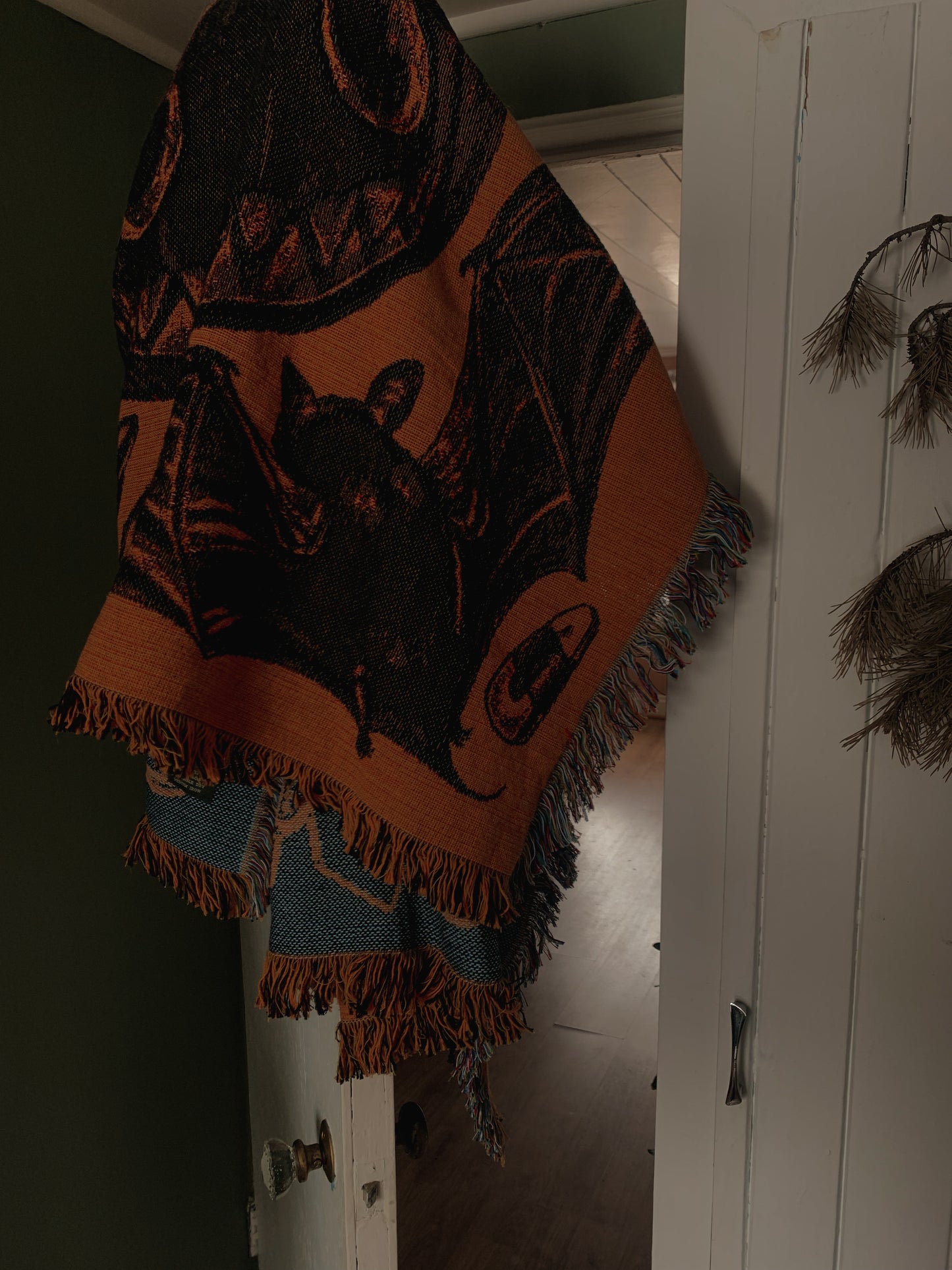 Classic halloween imagery woven into a 100% cotton blanket